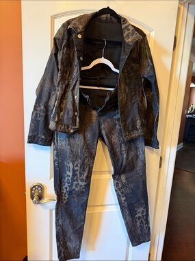 Black Gray Snake-Print Jacket and Pants Set